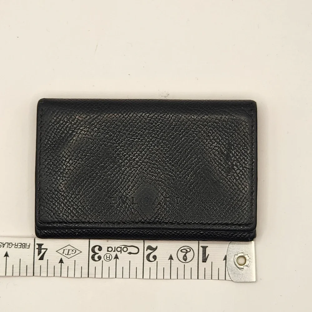 Bvlgari Black Textured Leather Card Holder Wallet Men's